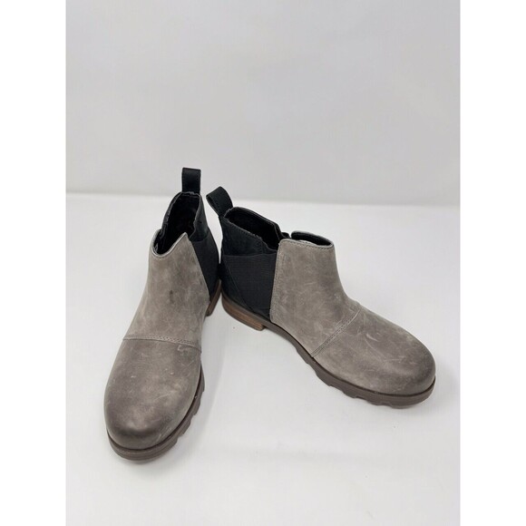 Sorel Boots Gray Leather Emelie Chelsea Ankle Bootie Pull On NL3719-052 US 8 - Picture 2 of 10